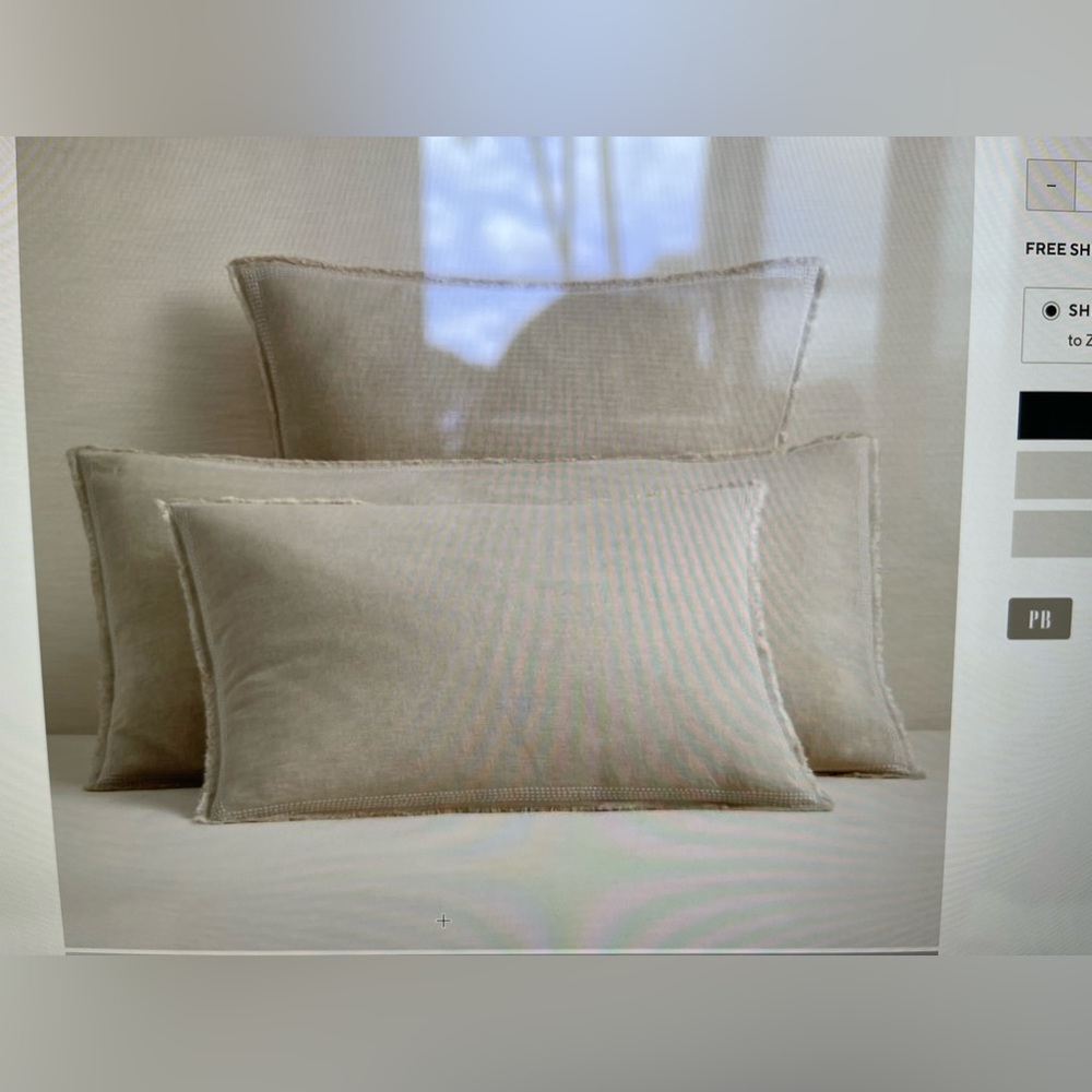 Belgian flax linen, frayed edge, w/white stitching euro pillow shams
